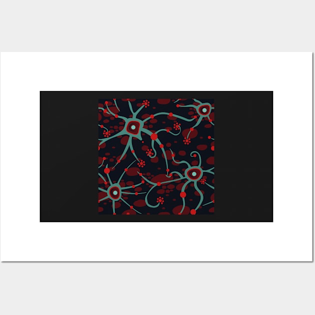 neural network - pattern teal and dark red Wall Art by colorofmagic